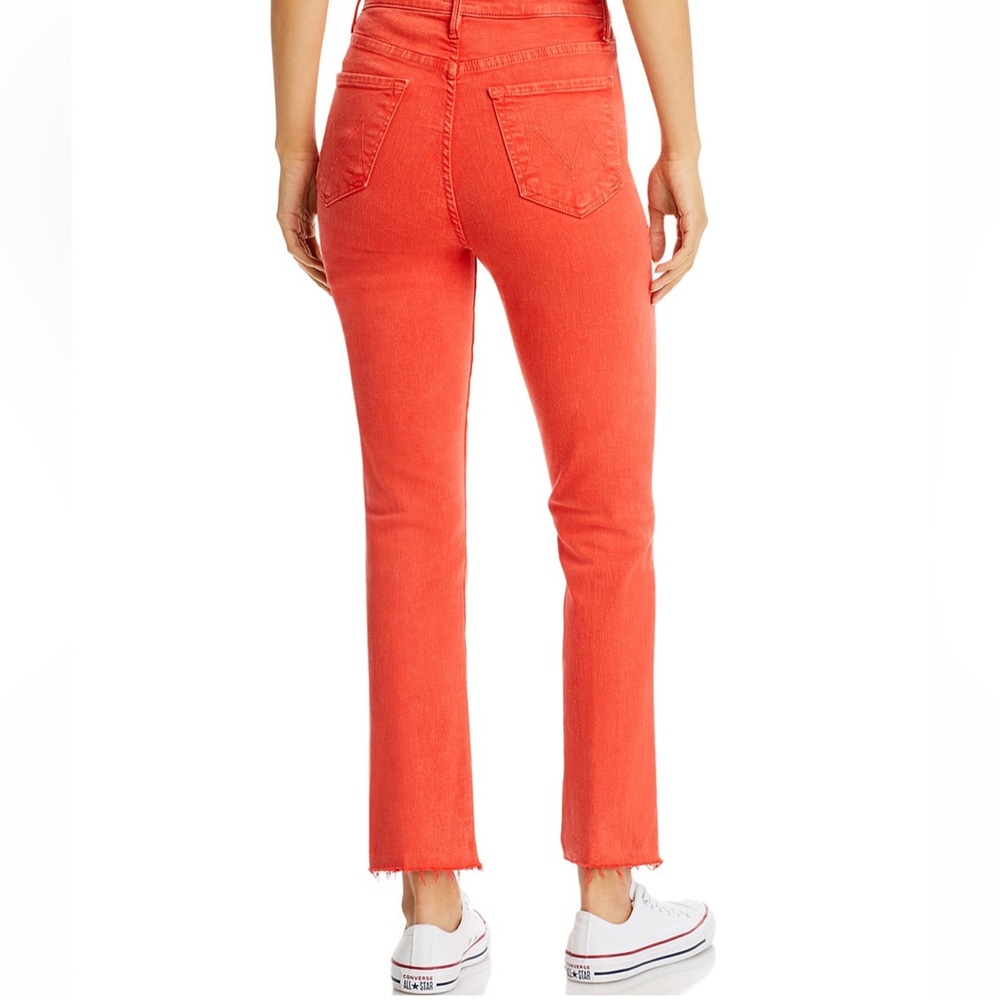 NWT! MOTHER The Swooner Rascal Ankle Fray Jeans Flame Scarlett size 25
